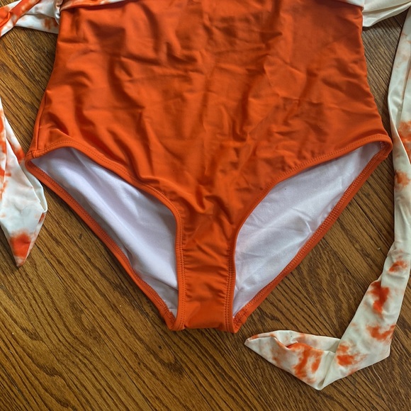 Meet Curve Orange Tie Die one piece bathing suit swimsuit halter M - Picture 3 of 7